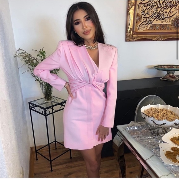 ZARA V-Neck Pink Draped Blazer Dress - Picture 6 of 13